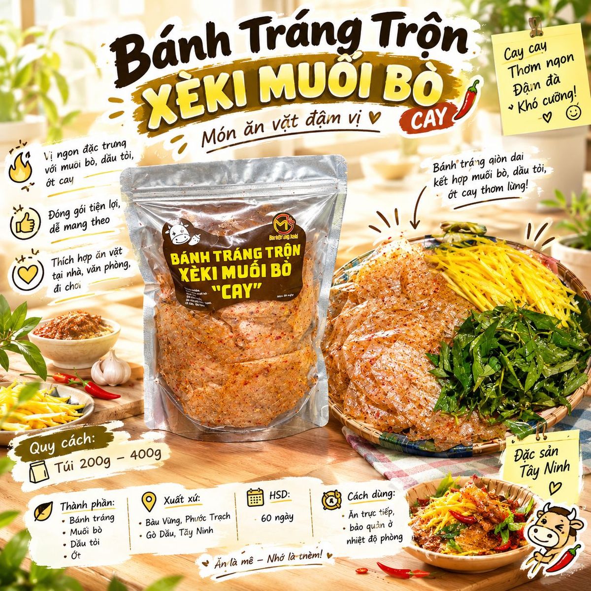 🌶️ BÁNH TRÁNG TRỘN XÈKI MUỐI BÒ CAY – ĂN VẶT ĐẬM VỊ 🌶️ BÁNH TRÁNG TRỘN XÈKI MUỐI BÒ CAY – ĂN VẶT ĐẬM VỊ