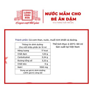 [LỐC 4 CHAI] NƯỚC MẮM CÁ CƠM THAN LÀNG CHÀI XƯA CHO BÉ ĂN DẶM TỪ 12 THÁNG TUỔI, AN TOÀN, NHIỀU CÁ ÍT MUỐI CHỨA NHIỀU ACID AMIN 60ML/CHAI - LÀNG CHÀI XƯA