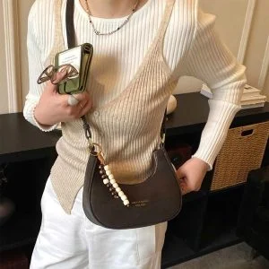 ✨ TÚI XÁCH NỮ W855 – DÁNG THUYỀN THANH LỊCH, 2 KIỂU ĐEO, KÈM CHARM XINH XẮN