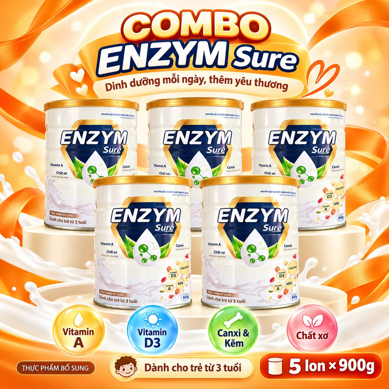 Combo ENZYM Sure 5 lon 900g (2)